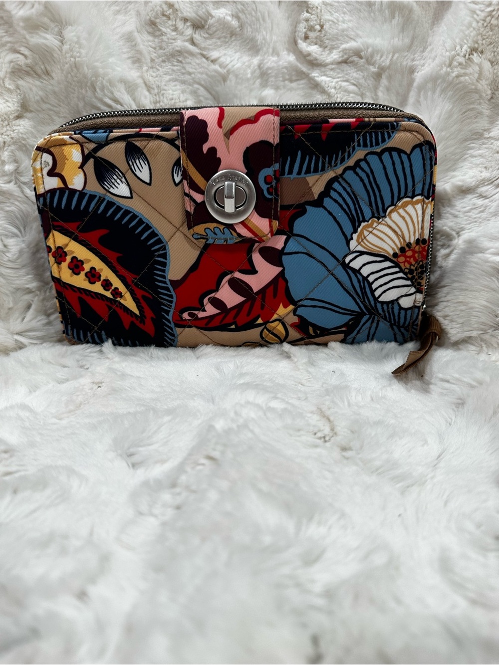 Vera Bradley Floral Zip Wallet in Blue, Red & Tan